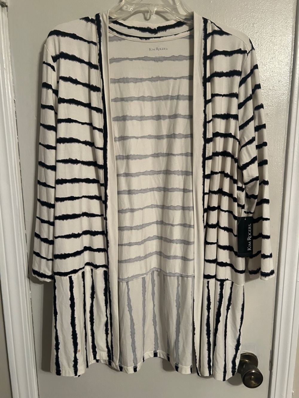 Kim Rogers White and Black Striped Open Cardigan